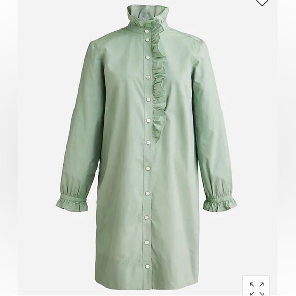 NWT J. Crew Cottage Shirt Dress in Cotton Poplin Green Long Sleeve Mini Womens 0 - Picture 5 of 6